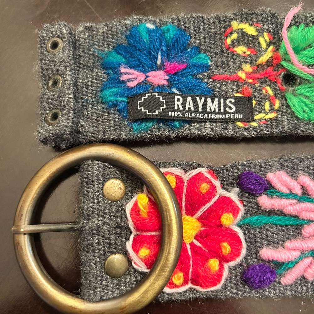 Raymis Peruvian Gray Floral Embroidered Women's Belt